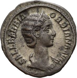 Orbiana g.m. Severus Alexander, denarius, Roma 225 e.Kr. R: Concordia sittende mot venstre