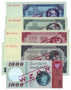 Komplett samler sett 20- til 1000 zloty 1948 utgave (5 stk.)