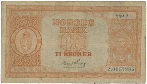 10 kroner 1947. Z.0057395. Erstatningsseddel/replacement note