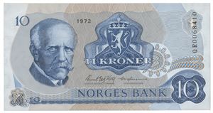 10 kroner 1972. QR0068410. Erstatningsseddel/replacement note