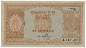 10 kroner 1950. L.7401497.